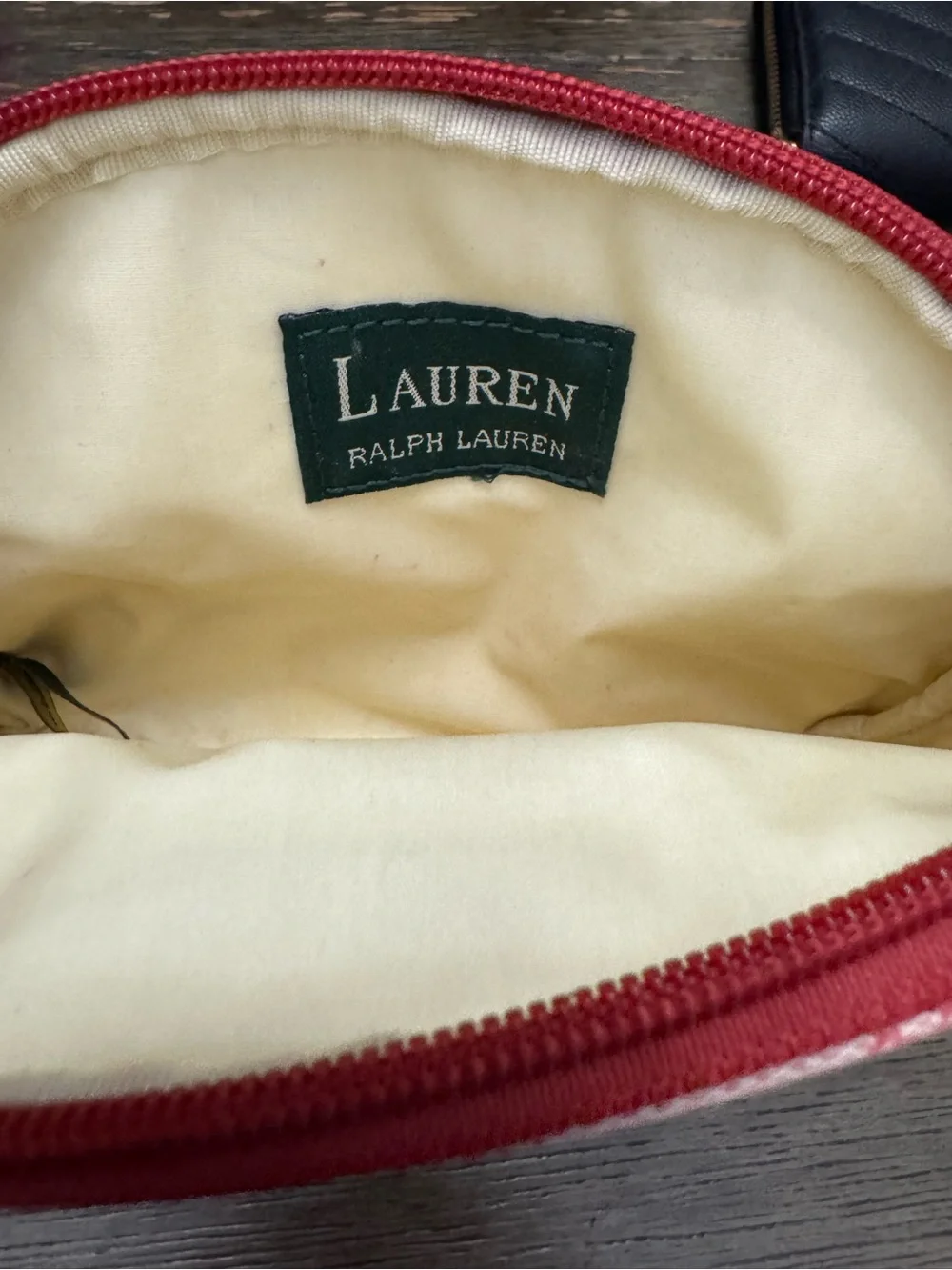 Ralph Lauren Red and Cream monogram makeup pouch